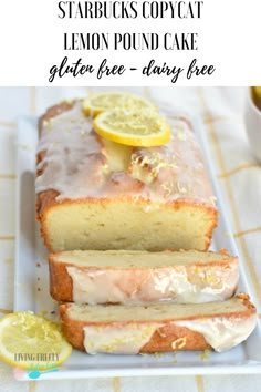 a loaf of lemon pound cake sitting on top of a white plate