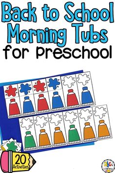 back to school morning tubs for preschool with the words back to school, and an image