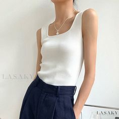 Lasaky - Sleeveless Knitted Top with Mandarin Collar, Perfect for Layering or Outfit Styling Knitted Top Outfit, Outfit Styling, Round Neck Shirt, Knitted Tops, Knitted Top, Chiffon Blouse, Mandarin Collar, Olivia Mark, Workout Clothes