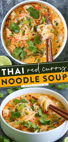 THAI RED CURRY NOODLE SOUP, comfort food recipes, simple dinner recipes Thai Red Curry Noodle Soup, Thai Takeout, Red Curry Noodle Soup, Curry Noodle Soup, Soup Spicy, Spicy Soup, Bread Easy, Vegetarian Curry