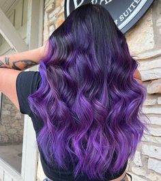 Vivid Balayage Hair, Purple Halo Hair, Halo Hair Colors, Purple Black Hair, Galaxy Hair, Glamour Hair, Peekaboo Hair