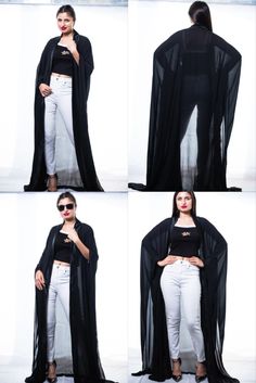 Black chiffon kaftan dress in a sheer elegant fabric Long Chiffon Abaya For Parties, Elegant Long Chiffon Abaya, Long Sleeve Chiffon Kaftan For Evening, Chiffon Long Sleeve Kaftan For Evening, Elegant Evening Chiffon Abaya, Elegant Abaya With Cape Sleeves For Evening, Elegant Evening Abaya With Cape Sleeves, Long Chiffon Kaftan For Evening, Elegant Black Cape Abaya