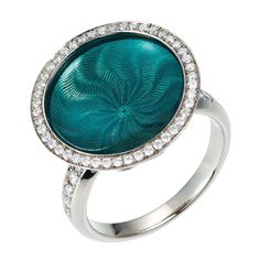 Victor Mayer Trance Turquoise Guilloche Enamel Ring in 18k White Gold with 57 Diamonds (total 0.55 ct, G VS) in diamond bezel and on ring shank. VICTOR MAYER is a fine jewelry house known for its sophisticated craftsmanship. Since 1989, the company has been closely associated with the Fabergé name as a workmaster. The company was founded by Victor Mayer in Pforzheim, Germany in 1890 and is managed by his great-grandson Dr. Marcus Oliver Mohr. The inimitably luminous colors are literally created Vitreous Enamel, Ring Shank, Luminous Colours, Enamel Ring, Wave Pattern, Enamel Jewelry, Bezel Diamond, 00 00, White Gold Rings