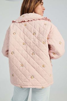 Cotton Quilted Jacket With Padded Collar, Personal Style Inspiration, What Should I Wear, Quilted Jacket, Pink Floral, Boho Fashion, Winter Fashion, Fall Outfits, Personal Style