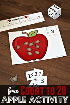 an apple themed counting game with the words, free count to 20 and printable numbers