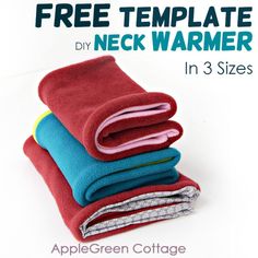 a pile of towels with the text free template diy neck warmer in 3 sizes