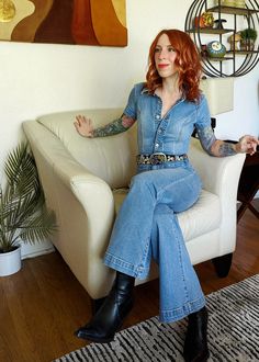 '70s vibes ahead with the Rolla's Ranch Blue Denim Wide Leg Jumpsuit. Features a collared neckline, button front, sailor pockets, and a wide leg with a cropped ankle length. Super soft stretch denim in the perfect summery blue wash! Denim Pantsuit, Cowboys Boots, Retro Cowgirl, Jumpsuit Fitted, Groovy 70s, 70s Vibes, 2024 Style, The Sailor, Faded Denim