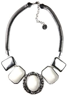 Sistaco's Insatiable White and Silver Embossed Necklace.  This pretty necklace is wearable with any outfit. White stones will match just about everything! Complete your look with a white stoned bracelet and look very chic. Also comes in turquoise. http://www.byariane.com.au/Sistaco-Insatiable Pretty Necklace, White Stones, Outfit White, Pretty Necklaces, White Stone, Dog Tag Necklace