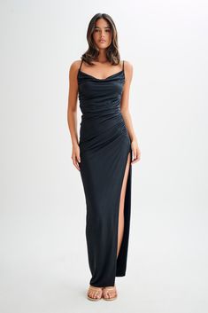 Allure unveiled The JEMMA Draped Slinky Maxi Dress is a captivating blend of elegance and allure. It features a sophisticated cowl neckline and adjustable straps, allowing for a perfect fit. The asymmetrical draped waistline accentuates the silhouette, while a daring hip cutout adds a touch of modern edge. The asymmetrical hem enhances the flowing, graceful design of the dress. Fully lined for comfort, this maxi length dress is perfect for any special occasion where you want to make a stunning i Capsule Wardrobe Accessories, European Summer Outfits, Wardrobe Accessories, Maxi Dress Sale, Capsule Outfits, Beige Dresses, Cowl Neckline, Crepe Dress, Asymmetrical Hem