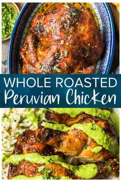 whole roasted peruvian chicken with guacamole and salsa