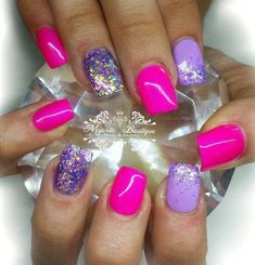 Pink And Purple Nails, Nails With Glitter, Purple Acrylic Nails, Purple Nail Designs, Purple Acrylic, Ideas Nails, Summer Acrylic Nails, Purple Art, Toe Nail Designs