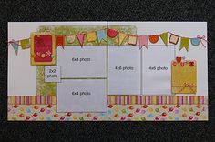 a scrapbook with pictures and bunting on the edges, attached to a bulletin board