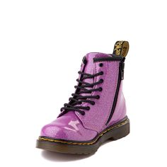 Dr. Martens 1460 8-Eye Glitter Boot - Toddler - Pink | Journeys Kidz Trendy Glitter Boots For Fall, Trendy Fall Boots With Glitter, Trendy Glitter Boots With Round Toe, Casual Glitter Boots With Round Toe, Casual Glitter Boots For Party, Casual Glitter Party Boots, Spring Glitter Boots With Round Toe, Winter Boots With Glitter Print And Round Toe, Winter Glitter Print Boots With Round Toe