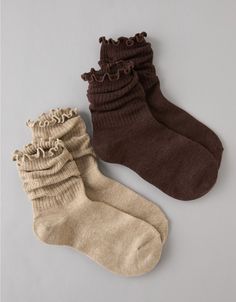 AE Ruffled Crew Socks 2-Pack Fall Socks, Brown Socks, White Jeans Men, Ruffled Socks, Aerie Bras, Athletic Fit Jeans, Dream Jeans, Jean Trends, Curvy Jeans