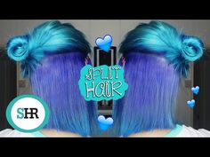 Split Hair Color, Split Hair Dye, Blue Hair Streaks, Hair Dye Inspiration, Womens Bob Hairstyles, Unicorn Hair Dye, Dye Inspiration