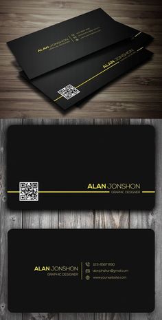 two black and gold business cards with qr code on them