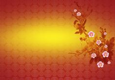 an orange and red background with flowers on it