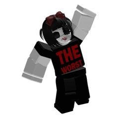 a black and white lego figure with the words the worst on it's chest