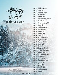 an image of the attributes of god's scripture list for christmas and new year