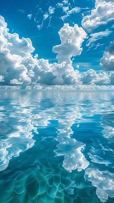 the sky is reflected in the water and clouds are flying over it, as if they were floating on land