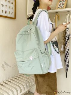 Bird in Bag - Cute Student Backpack with Front Zip Pocket, Ideal for School and Everyday Use. Green School Bag With Pockets, Everyday Bags With Pockets For Back To School, Trendy Everyday Green Backpack, Trendy Green Everyday Backpack, Everyday Back To School Bags With Pockets, Green Back-to-school Bag With Pockets, Green School Backpack With Pockets, Everyday Green Bags For Back To School, Backpack With Pockets For Daily Use And School