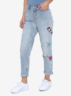 Disney The Sensational Six Embroidered Mom Jeans, MULTI Disney Jeans, Embroidered Mom Jeans, Mom Jean Fits, Alice In Wonderland Dress, Jeans Light Blue, Disney Handbags, Cute Pants, Disney Fashion, Jean Trends