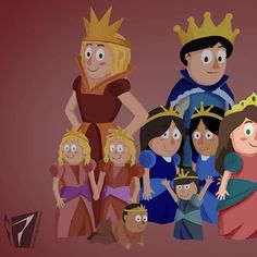 a group of people dressed up as disney princesses and the frog prince in cartoon style