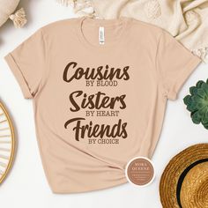 Get ready to show your family pride with this adorable Cousin T shirt! Perfect for family gatherings, reunions, or just everyday wear, this shirt is made for making lasting memories with your favorite relatives. Crafted from soft and comfortable material, this shirt features a fun and stylish design that celebrates the special bond between cousins. Wear it with pride and let everyone know you're part of the best team - Team Cousins! Shop these cool Cousin Shirts today. Cousin Sister Friend All s Family Matching Cotton T-shirt Gift, Cousin Tshirts Ideas, Casual Pre-shrunk T-shirt For Family Events, Cotton Crew Neck T-shirt For Family Events, Casual Cotton T-shirt For Family Events, Funny Cotton T-shirt For Family, Casual Pre-shrunk T-shirt For Family Reunion, Family Matching Cotton T-shirts For Family Reunion, Family Matching Cotton T-shirts For Family Events