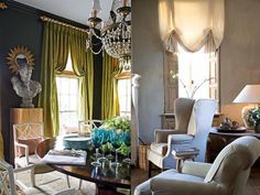 two pictures side by side, one with chairs and the other with chandelier