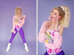 Barbie-Work-Out-Outfit 80s Aerobics Outfit, 80s Workout Costume, 80s Theme Party Outfits, 80s Workout Outfit, 80s Party Costumes, Workout Barbie, 80s Halloween Costumes, 80s Fashion Party, 80s Party Outfits