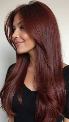 Achieve a stunning cherry cola hair color that complements all skin tones Whether you're a dark brunette curly-haired beauty or looking for highlights this formula is perfect Featuring balayage for a natural look on pale or chocolate skin short or long hair black or Indian skin tones Elevate your hair game with this rich and trendy color choice Cherry Cola Brunette Hair, Cherry Brown Hair Short, Asian Burgundy Hair, Cherry Cola Hair Color Balayage, Deep Cherry Brown Hair, Red Cherry Hair Color, Cherry Cola Curly Hair, Red Hair Colour For Indian Skin, Cherry Cola Hair Color With Highlights