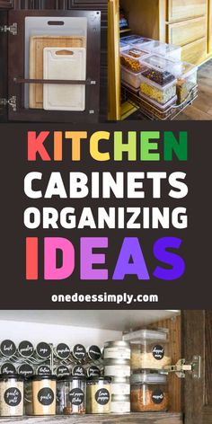 the kitchen cabinets are organized with lots of storage space and organization items to keep them organized