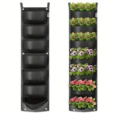 the vertical planter is filled with flowers