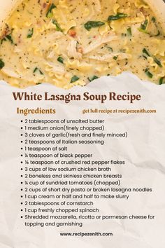 a recipe for white lasagna soup with instructions