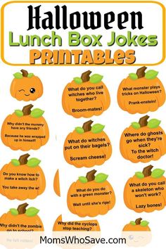 halloween lunch box jokes printables for kids to use on the table or at home