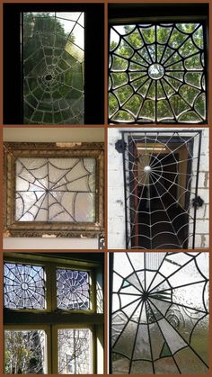 several different types of stained glass windows in various styles and sizes, including spider webs