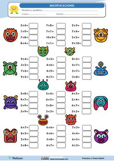 a worksheet with numbers and monsters on it