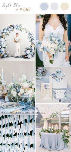 the wedding color scheme is blue and white