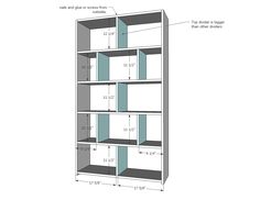 a tall bookcase with three shelves and measurements