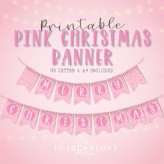 a pink christmas banner with the words printable