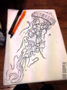 a drawing of a jellyfish on a piece of paper