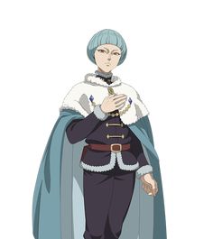 an anime character with blue hair wearing a cape and holding his hands together while standing in front of a white background