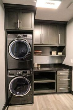 a washer and dryer in a small room