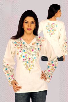 Tunic Tops, Embroidery Tunics, Women's Clothing, Western Top, Half White Top with Embroidery, Peasant Top, Plus Size Clothing, Elegant Tunic, Oversize Tunic Products specification : Tunic Made From Cotton fabric. V-neck  It is intricately crafted with Embroidered work. Mid-thigh 3/4 Sleeve Top THE PERFECT GIFT for every woman 🎁 This tunic is an ideal pick to upgrade your wardrobe for special occasions. ---- Custom orders are available ---- 🔸We are a custom Design shop! Please contact us if you Plus Size Tunic Dress, Casual Tunic Dress, Western Top, Cotton Tunic Dress, Embroidered Tunic Dress, Black Tunic Tops, Tunic Designs, Western Tops, Tunic Tops Casual