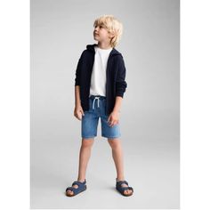 Denim style cotton fabric, Straight design, Short design, Elastic waist, Five pockets, Cord fastening Bermuda Shorts Women, Moda Denim, Short Design, Mango Outlet, Mango Kids, Denim Style, Designer Shorts, Kids Shorts, Medium Blue