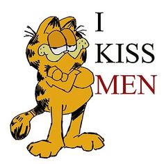 i kiss men with garfield the cat on it's chest and his arms crossed