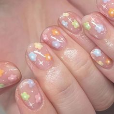 Nails Oval, Cute Short Nails, Short Fake Nails, Flower Nail Designs, Nails For Kids, Nails Spring, Spring Nail Art