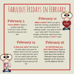 a flyer for the fabulous friday's in february, with an image of a cartoon character