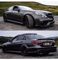 two pictures side by side of a black mercedes c - class coupe and the same car