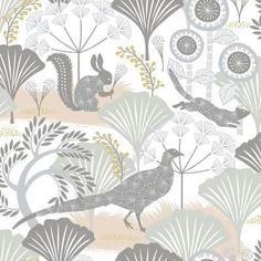 a wallpaper with birds and plants on it